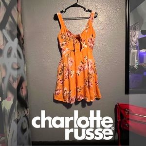 Mustard yellow floral print a line tie front summery dress from Charlotte Russe.